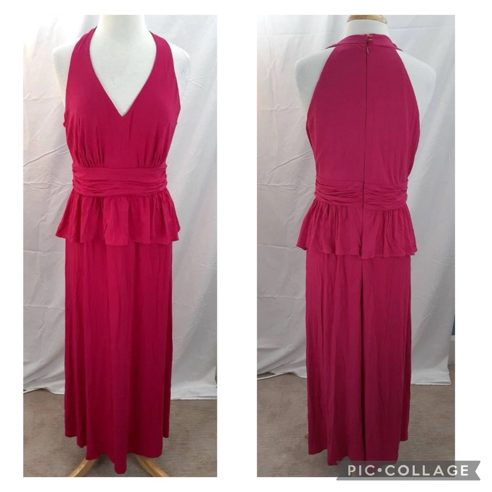 NWT J. Taylor Women's 14 Fuchsia Pink Maxi Dress Peplum